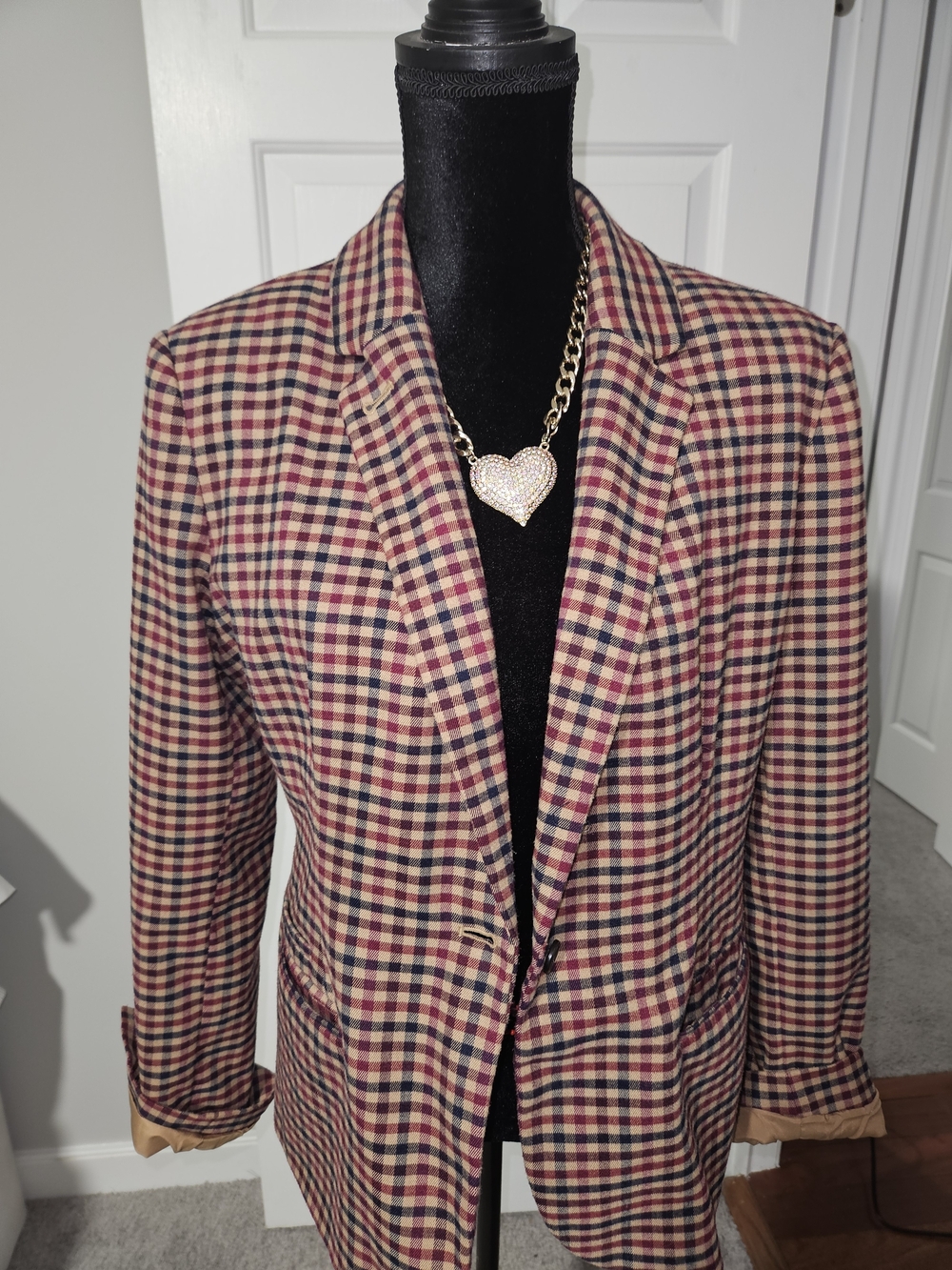Merona Plaid Blazer in Red and Cream